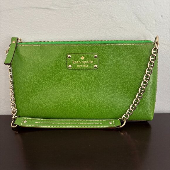 Kate Spade Wellesley Byrd Green Leather Gold Chain Shoulder Mini Bag - Picture 1 of 9